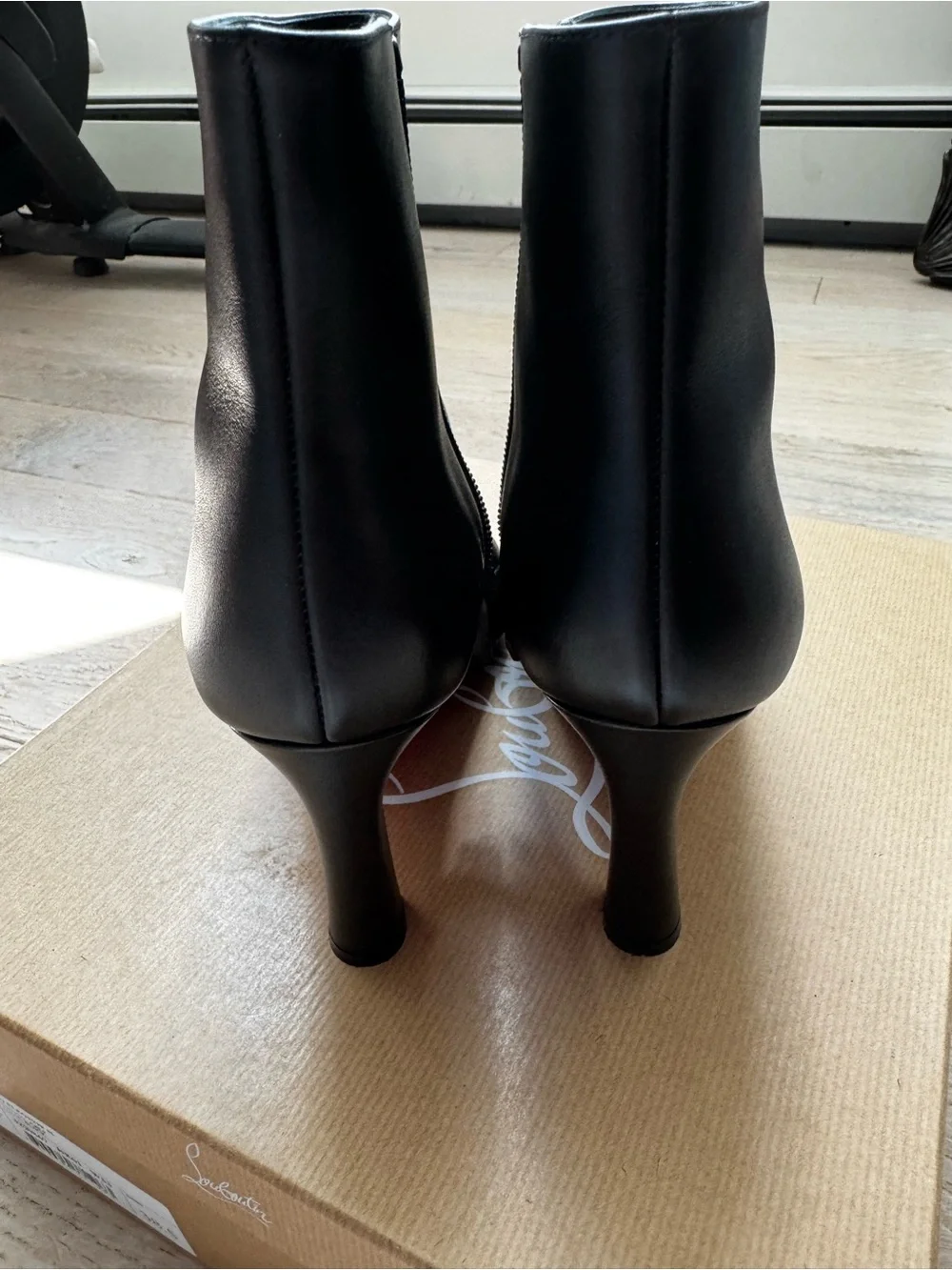 Christian Louboutin Black Leather Pointed Ankle Booties with Rear Zip